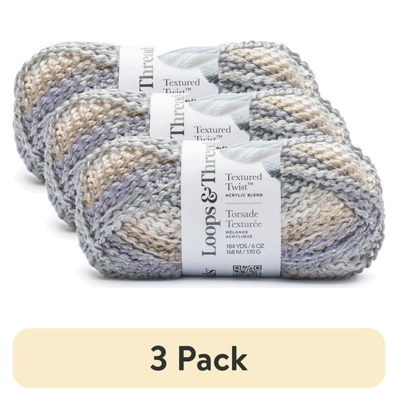 (3 pack) Textured Twist Yarn by Loops & Threads - Yarn for Knitting - Crochet - Weaving - and Arts & Crafts - Multi - Acrylic Blend - 6 oz