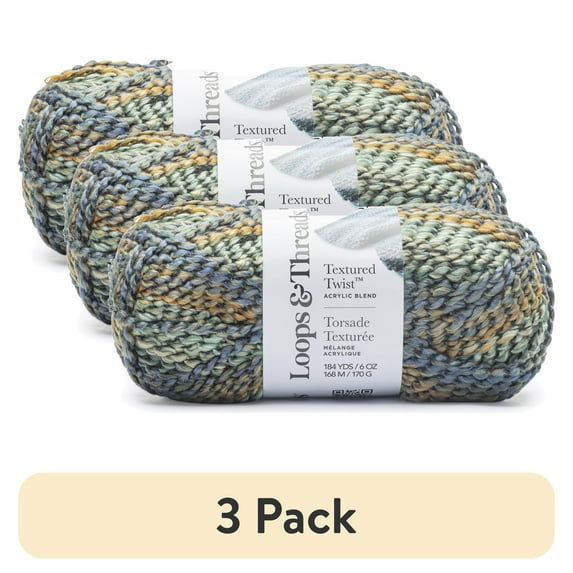 (3 pack) Textured Twist Yarn by Loops & Threads - Yarn for Knitting - Crochet - Weaving - and Arts & Crafts - Multi - Acrylic Blend - 6 oz