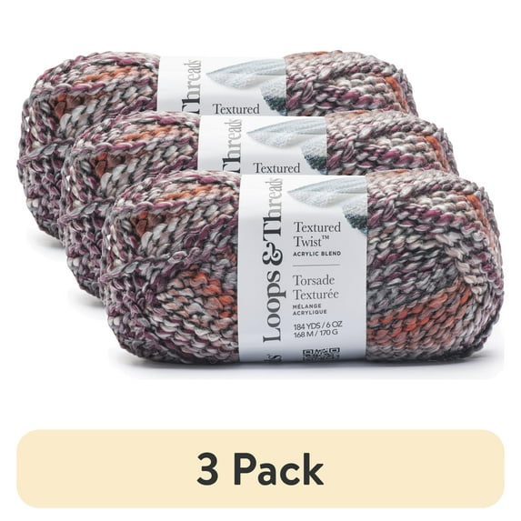(3 pack) Textured Twist Yarn by Loops & Threads - Yarn for Knitting - Crochet - Weaving - and Arts & Crafts - Multi - Acrylic Blend - 6 oz