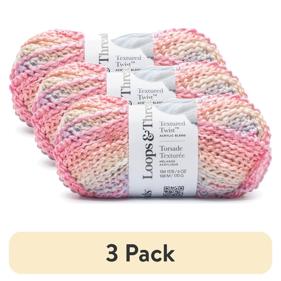 (3 pack) Textured Twist Yarn by Loops & Threads - Yarn for Knitting - Crochet - Weaving - and Arts & Crafts - Multi - Acrylic Blend - 6 oz