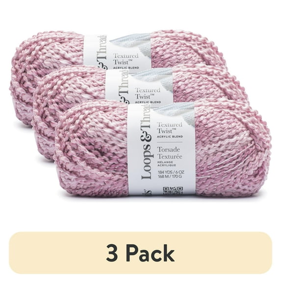 (3 pack) Textured Twist Yarn by Loops & Threads - Yarn for Knitting - Crochet - Weaving - and Arts & Crafts - Pink - Acrylic Blend - 6 oz