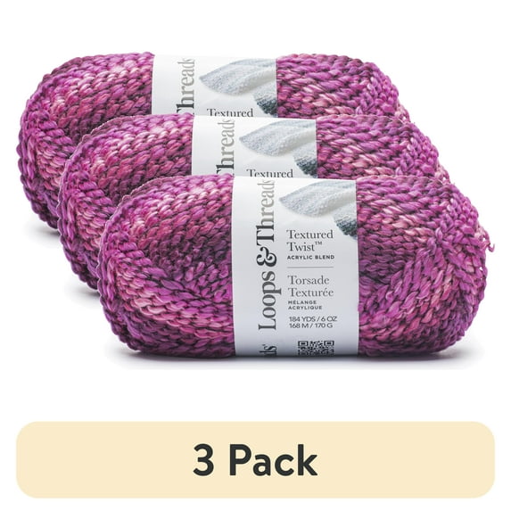 (3 pack) Textured Twist Yarn by Loops & Threads - Yarn for Knitting - Crochet - Weaving - and Arts & Crafts - Rose Garden - Acrylic Blend - 6 oz