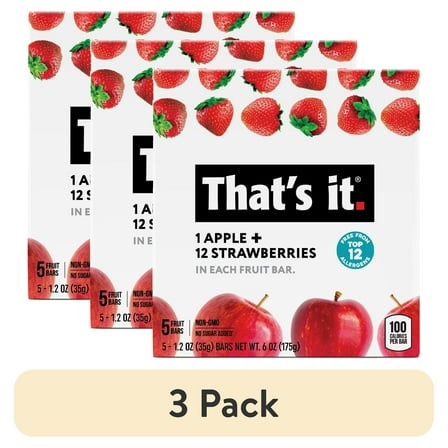 (3 pack) That's it. 100% Natural Gluten-Free Soft & Chewy Apple + Strawberry Fruit Bars, 1.2 oz , 5 Count Box
