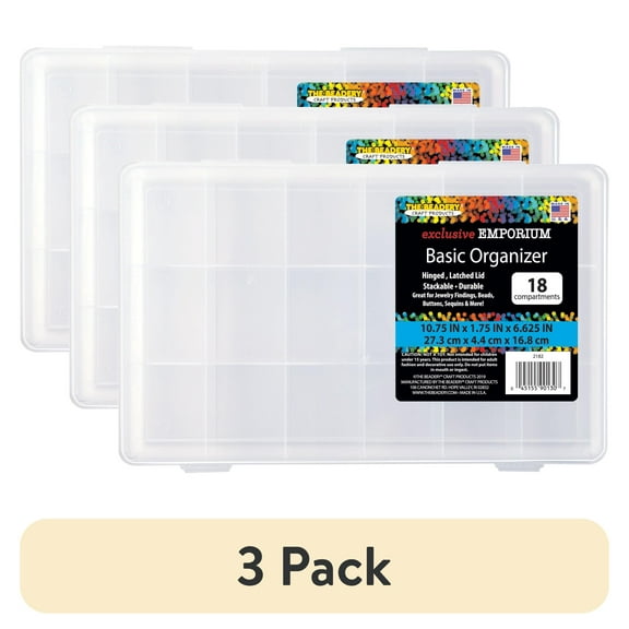 (3 pack) The Beadery 18-Compartment Clear Plastic Organizer Box for Beads, Crafts and Jewelry Storage