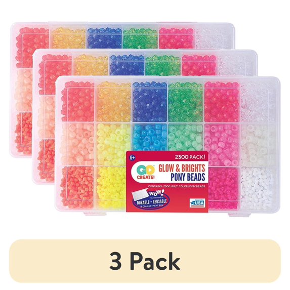 (3 pack) The Beadery Faceted, Neon & Glow Plastic Bead Box, 2100 Beads