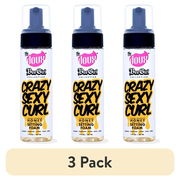 (3 pack) The Doux Bee Girl Crazy-Sexy-Curl Honey Setting Foam 7 oz, Curly Hair Types, Pump Bottle, Unisex