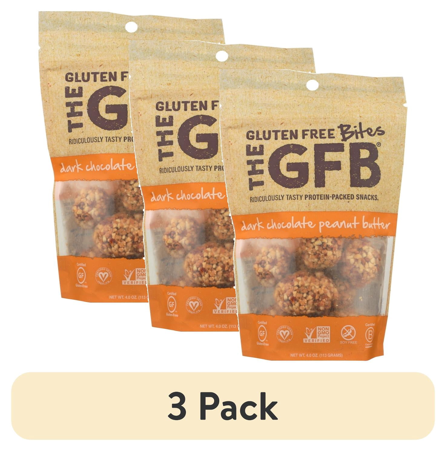 (3 pack) The Gluten Free Brothers, GFB Gluten Free Bites, Dark Chocolate Peanut Butter, 4 oz Pouch