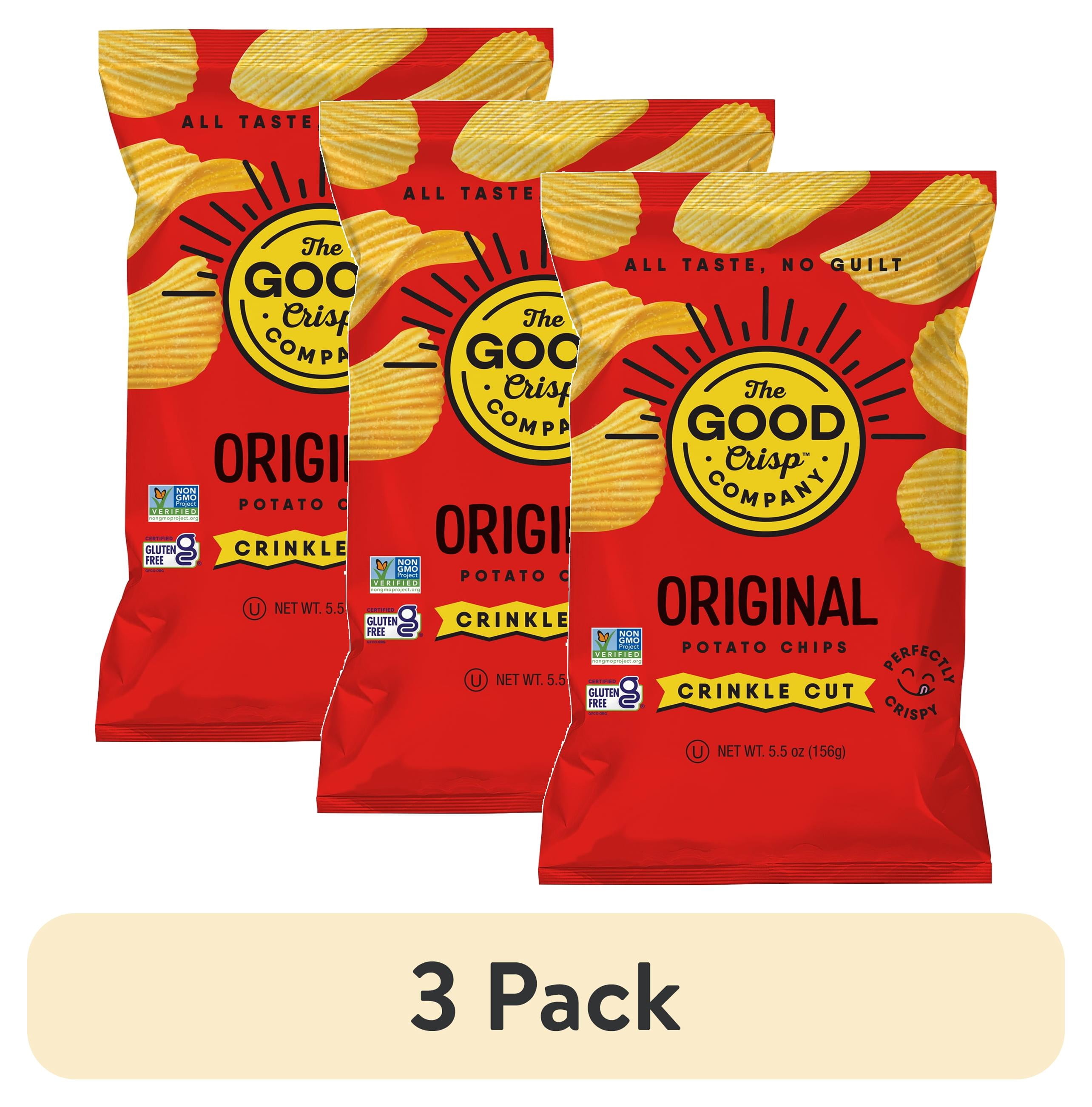 (3 pack) The Good Crisp Company Gluten Free Original Crinkle Cut Potato Chips, 5.5 oz Bag