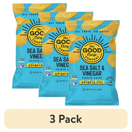 (3 pack) The Good Crisp Company Gluten Free Sea Salt & Vinegar Crinkle Cut Potato Chips
