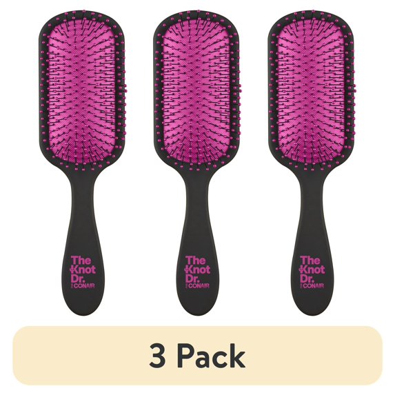 (3 pack) The Knot Dr. for Conair Pro Detangling Hairbrush for Wet or Dry Hair with Case, Pink