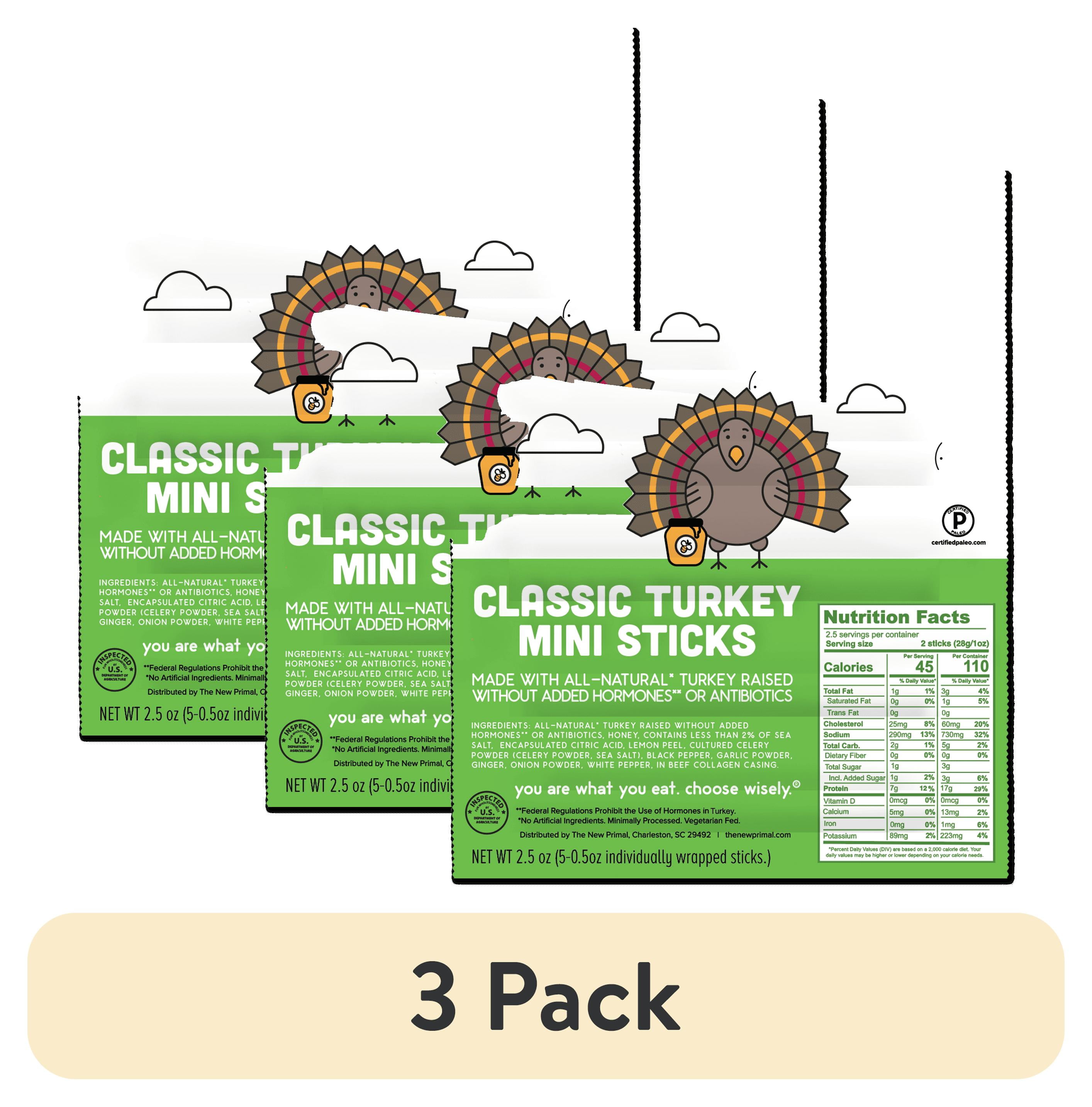 (3 pack) The New Primal Snack Mates, Turkey Sticks, 2.5 oz.