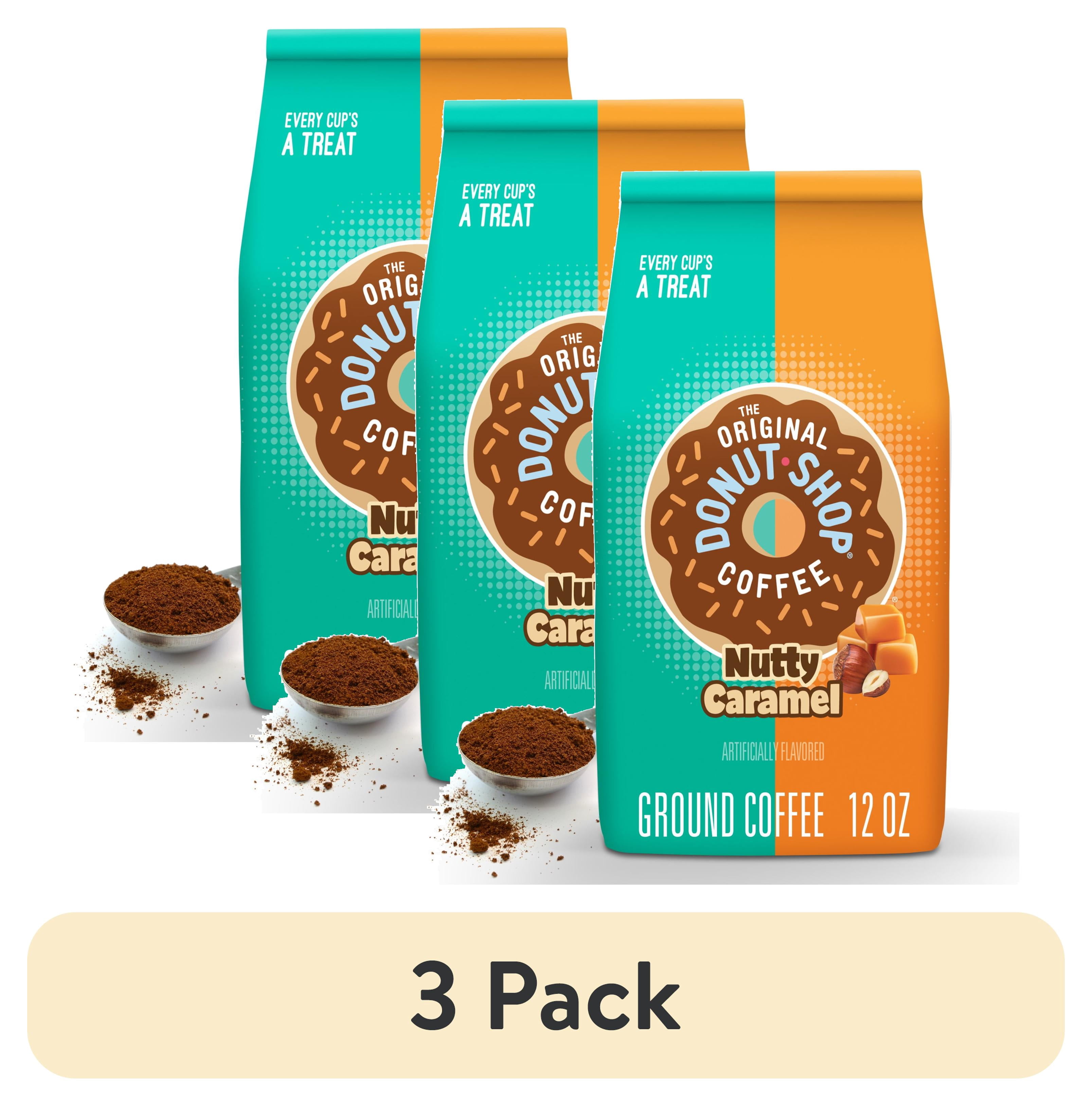 (3 pack) The Original Donut Shop, Nutty Caramel Medium Roast Ground Coffee, Bagged 12 oz