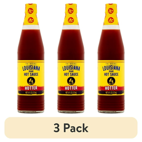 (3 pack) The Original Louisiana Brand Hot Sauce, Hotter Hot Sauce, 6 fl oz Bottle