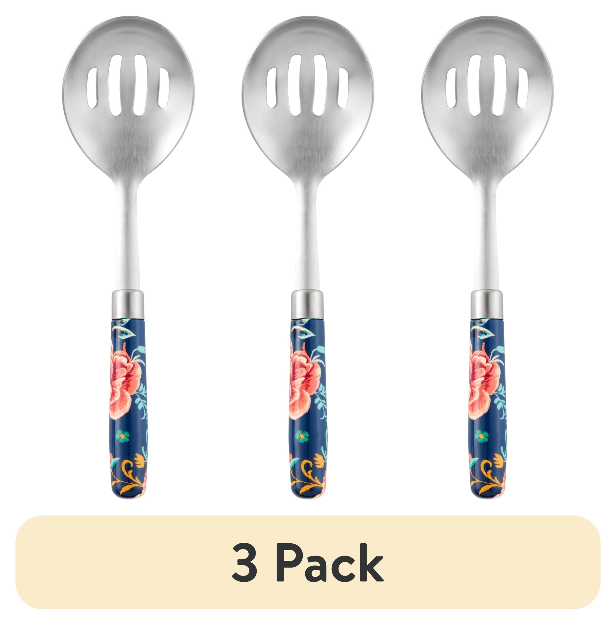 (3 pack) The Pioneer Woman Keepsake Floral Textured Stainless Steel Serving Spoon Set with Floral Pattern, and Colorful Handle 2