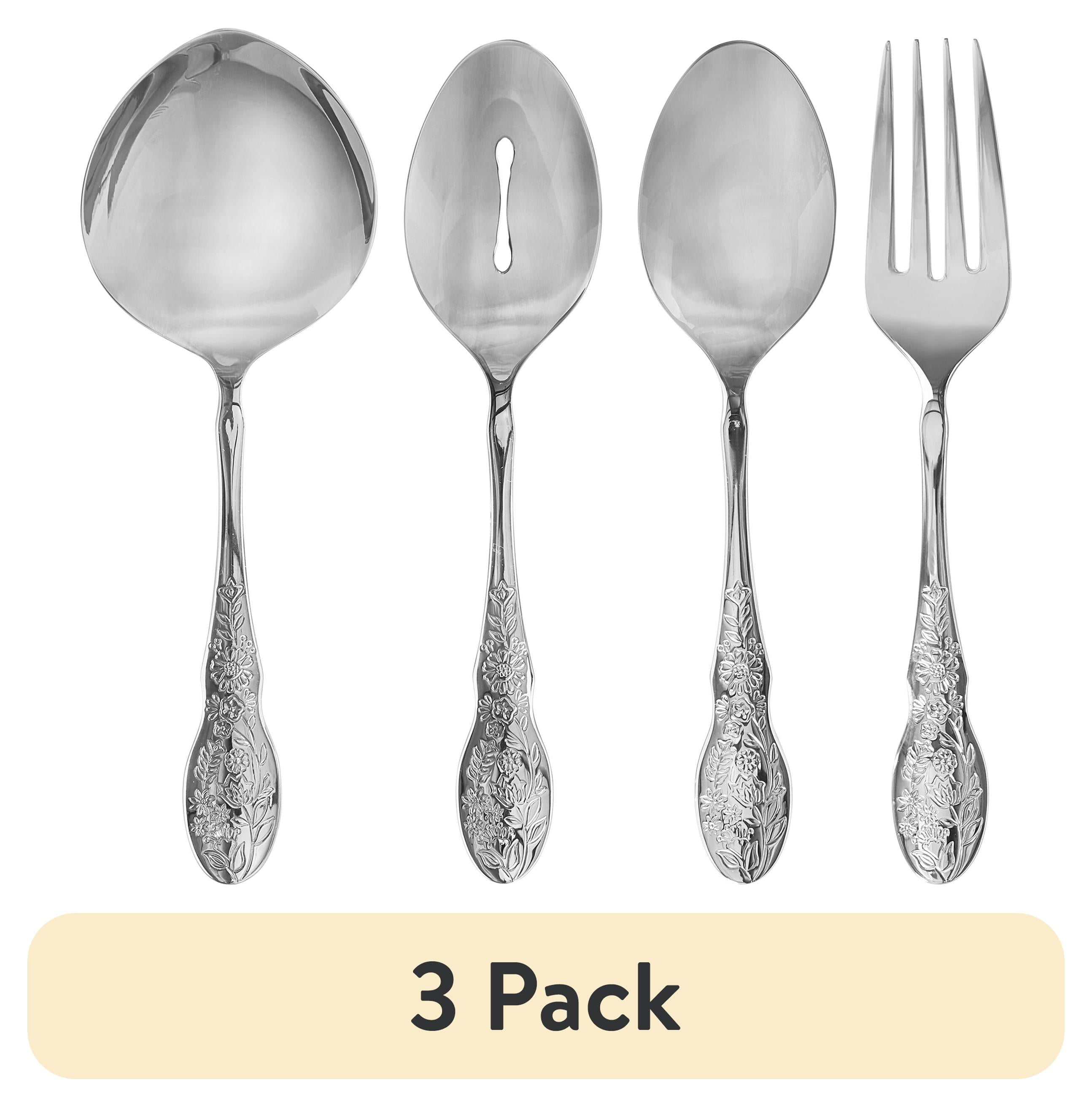 (3 pack) The Pioneer Woman Mazie Stainless Steel Serve Utensils Set, 4-Piece, Silver