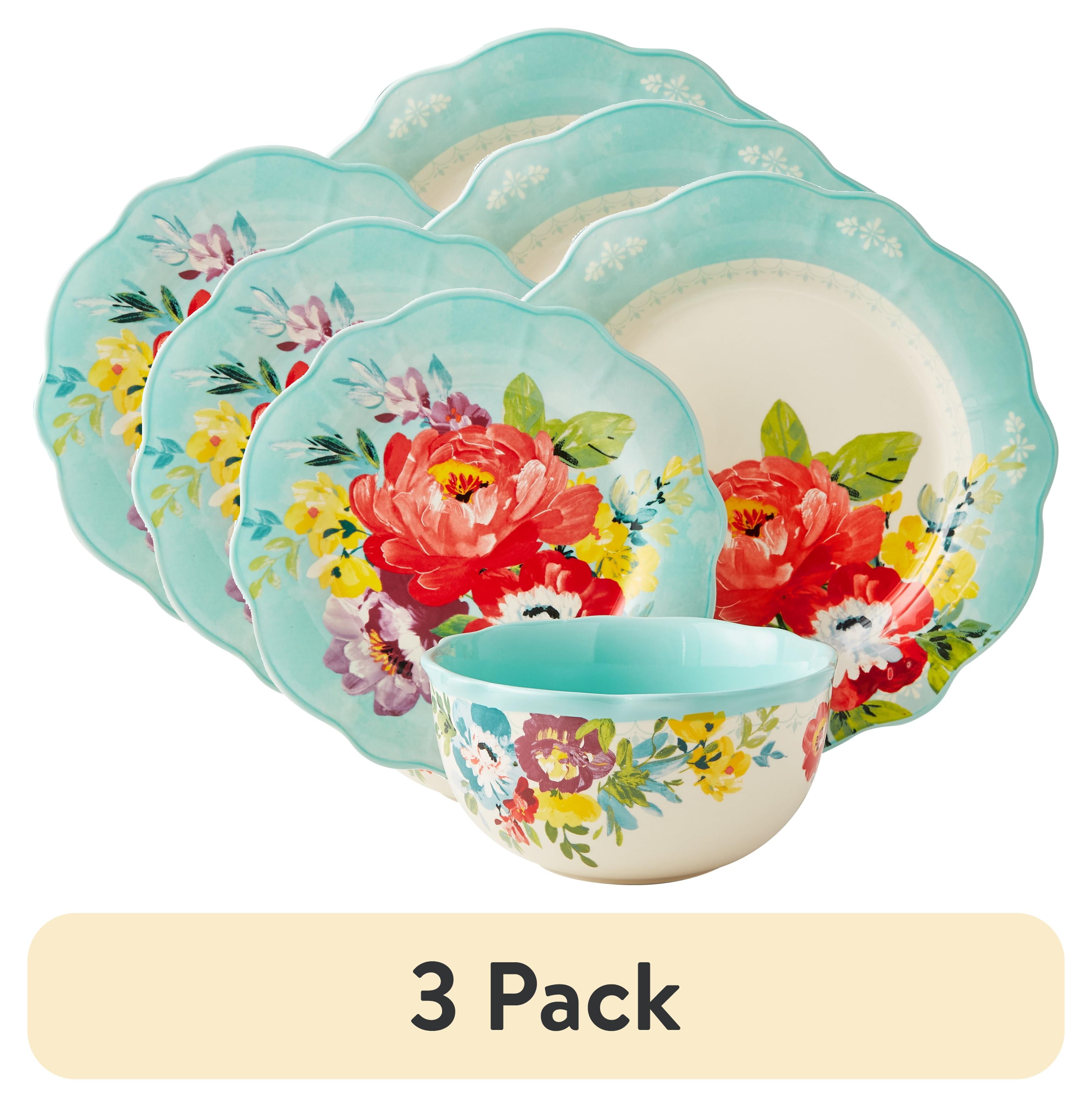 Floral Ceramic 12-Piece Dinnerware Set with Scalloped Rim