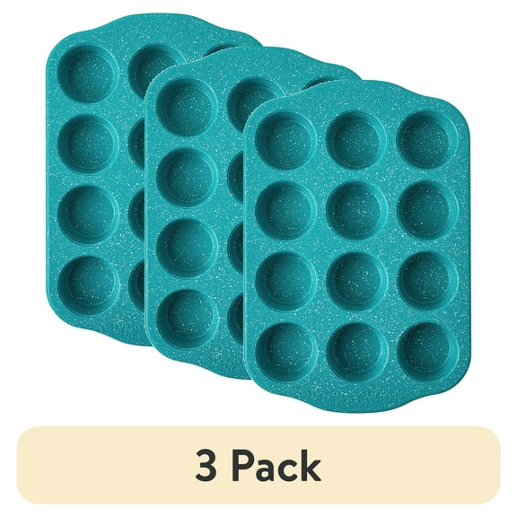(3 pack) The Pioneer Woman Teal Speckle Timeless 12-Cavity Nonstick Muffin Pan, 15.72", Blue