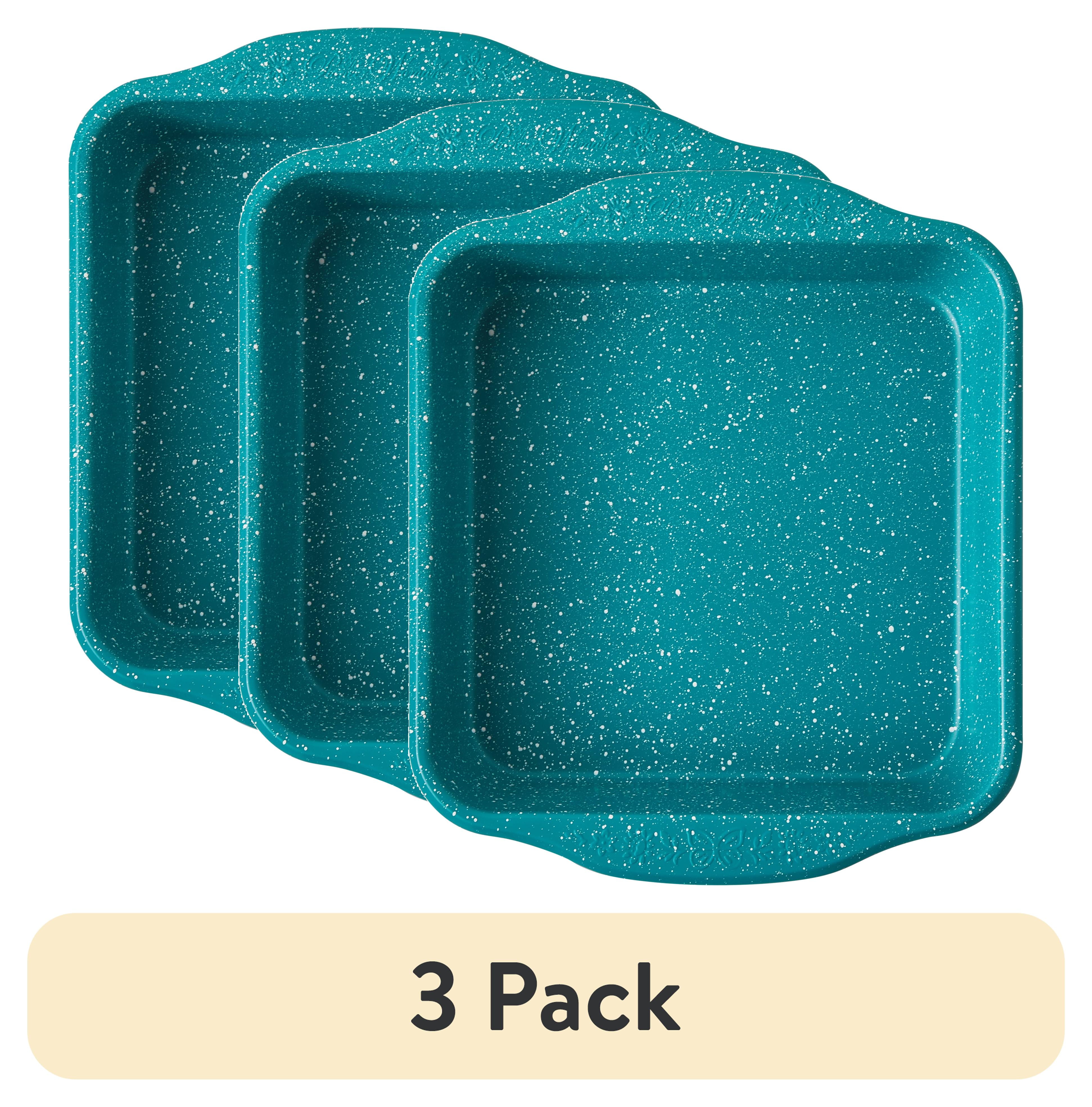 (3 pack) The Pioneer Woman Teal Speckle Timeless 8-inch Nonstick Aluminized Steel Square Cake Pan