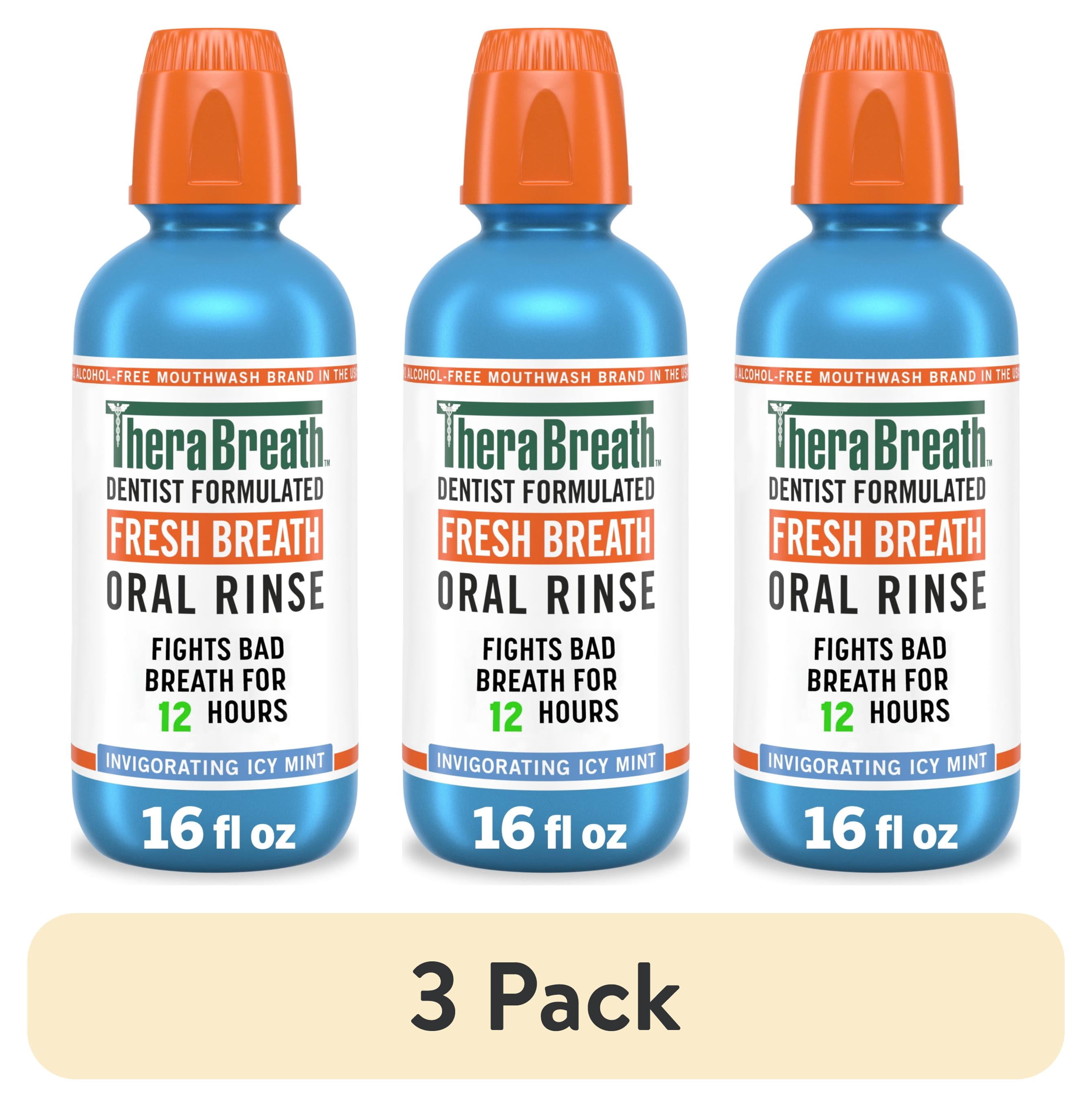 (3 pack) TheraBreath Fresh Breath Alcohol-Free Mouthwash, Mouth Rinse for Adults, Icy Mint, 16 fl oz