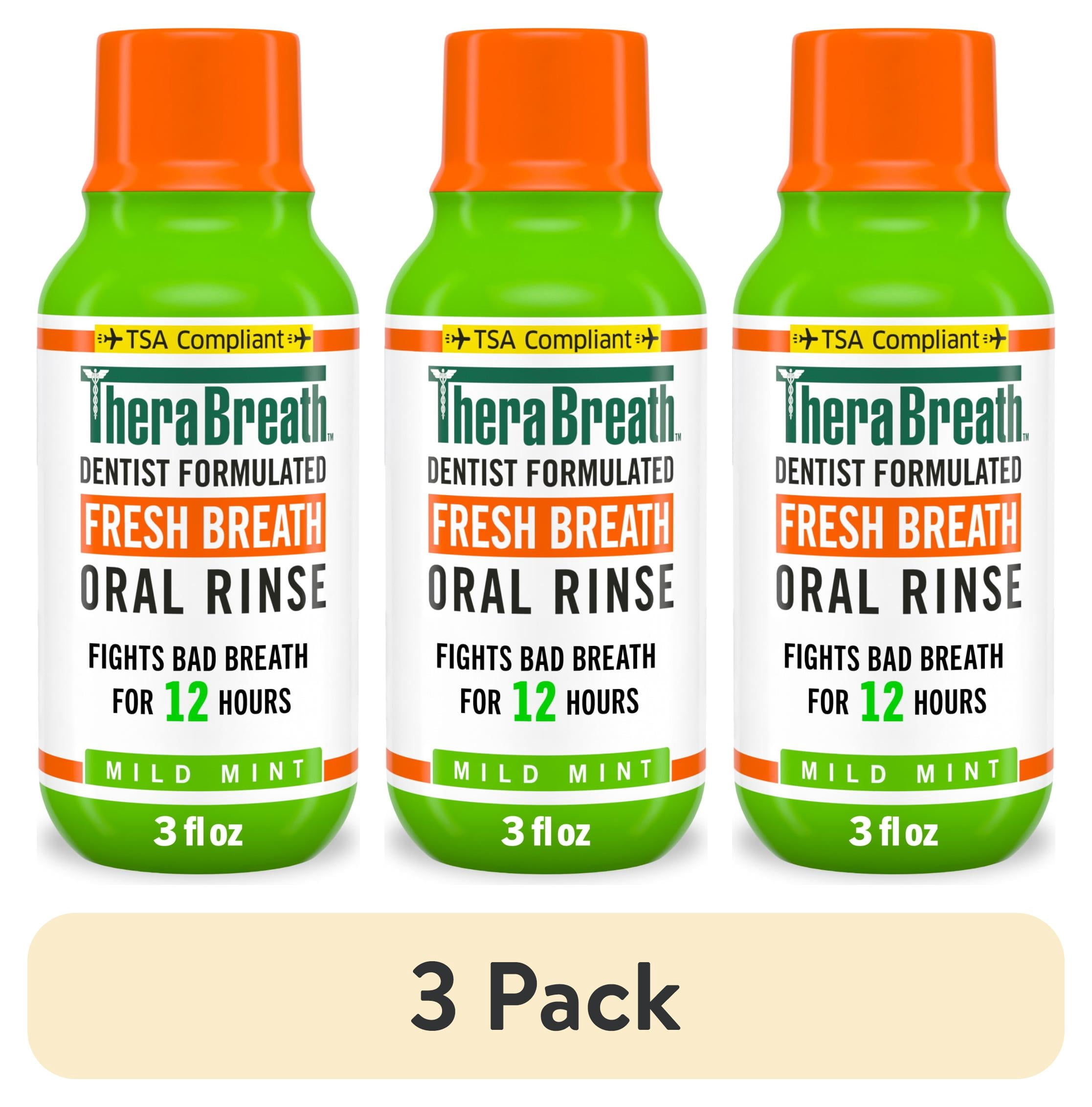 (3 pack) TheraBreath Fresh Breath Mouthwash, Mild Mint, Alcohol-Free, TSA Compliant Travel Size, 3 fl oz