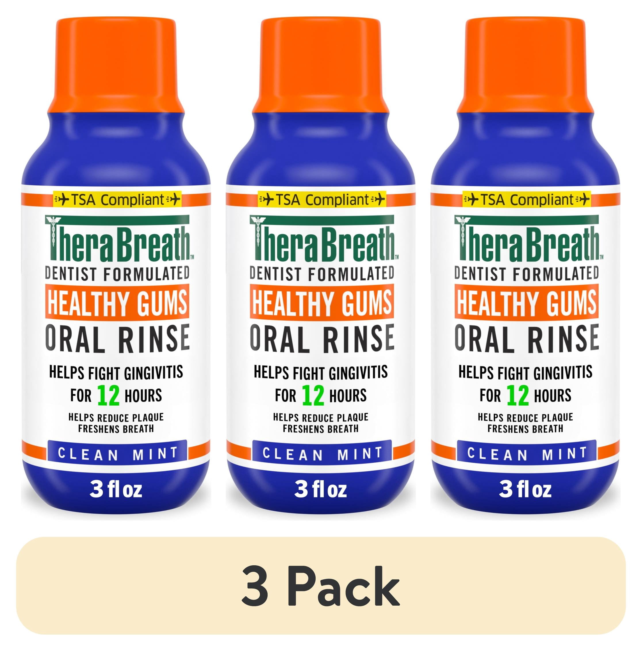 (3 pack) TheraBreath Healthy Gums Mouthwash, Clean Mint, Antigingivitis, TSA-compliant Travel Size, 3 fl oz