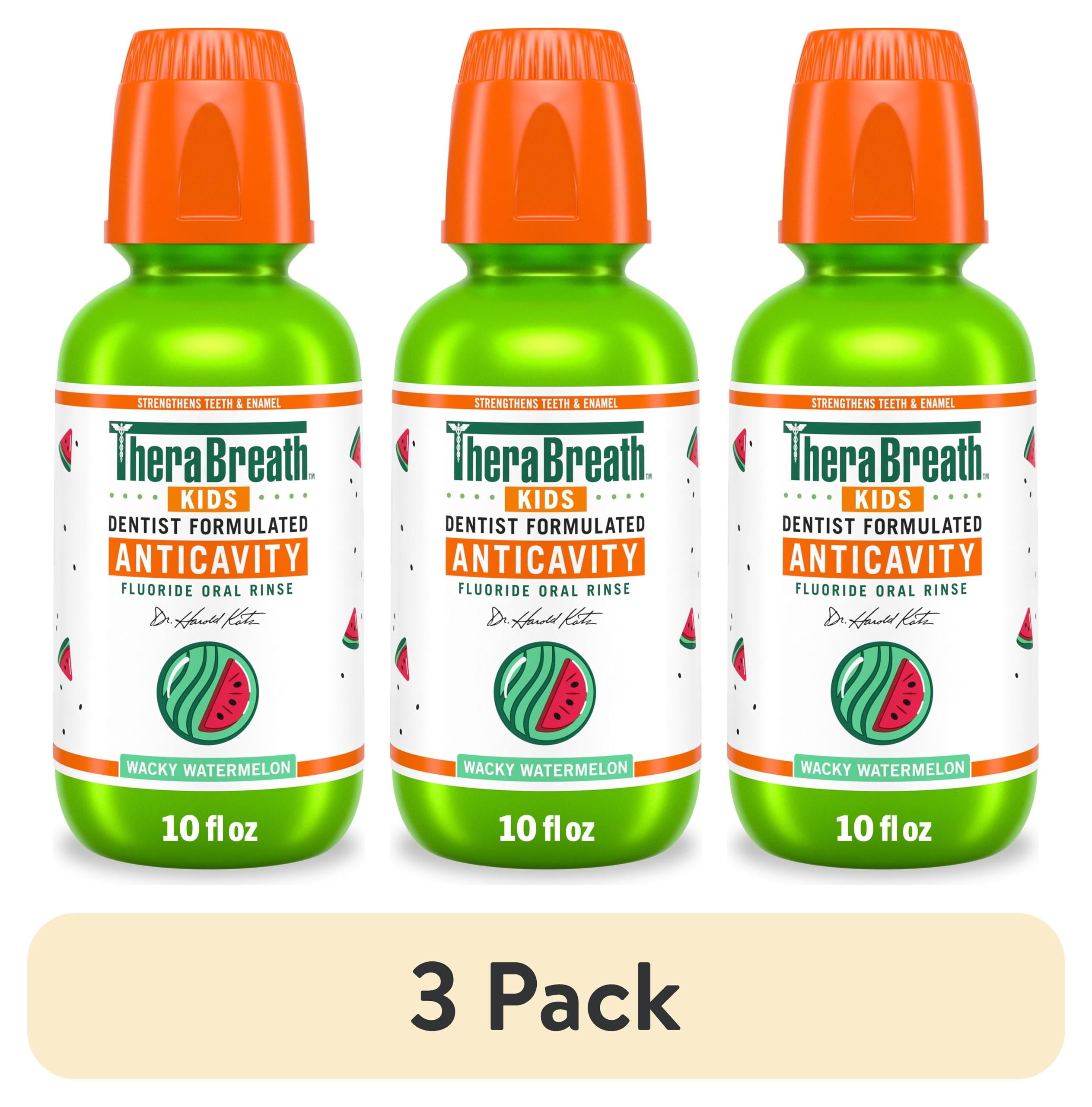 (3 pack) TheraBreath Kids Mouthwash with Fluoride, Organic Wacky Watermelon, Anticavity, 10 fl oz