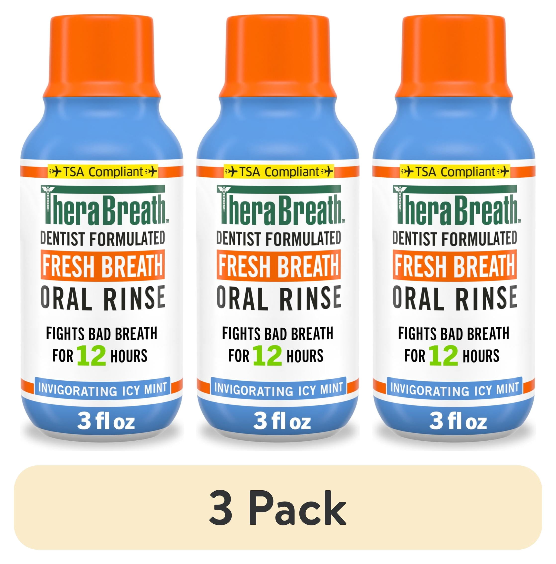 (3 pack) TheraBreath Mouthwash, TSA Compliant Travel Size, Icy Mint Flavor, Alcohol Free, 3 fl oz