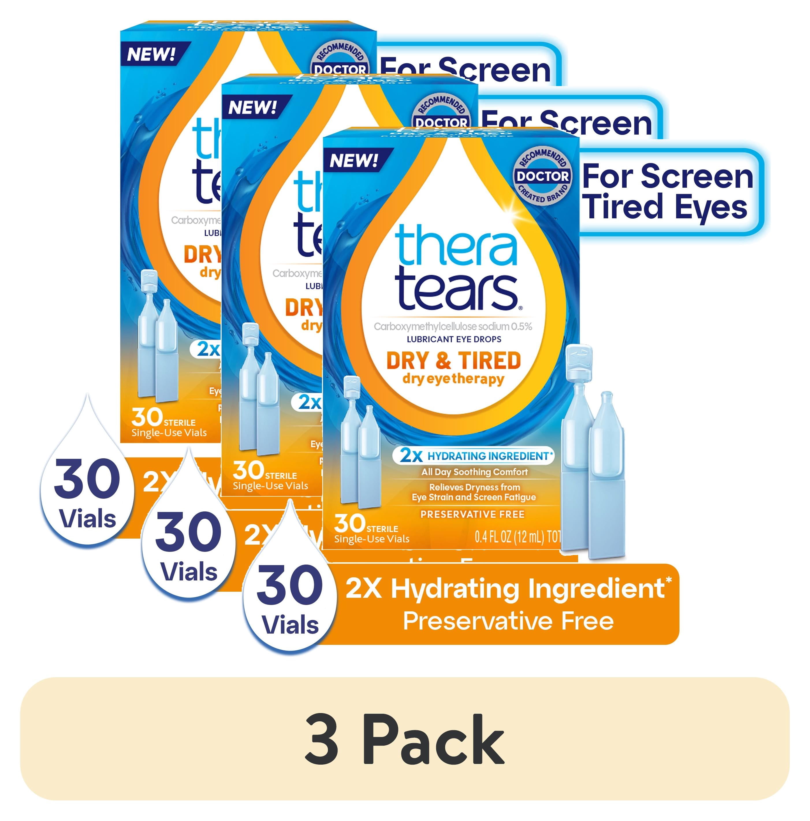 (3 pack) TheraTears Dry & Tired Preservative-Free Eye Drops for Dry Eye Relief, 30 Single-Use Vials