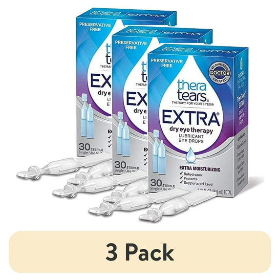 (3 pack) TheraTears Extra Dry Eye Therapy Lubricant Eye Drops Preservative Free 30ct, 30 Count
