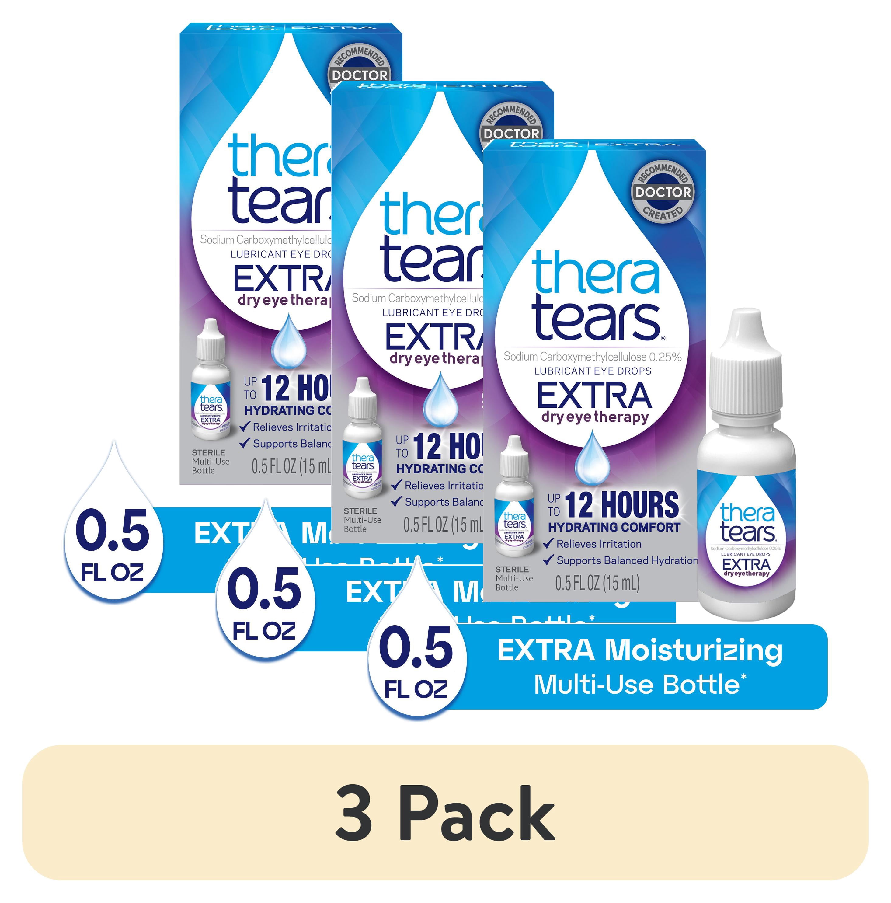 (3 pack) TheraTears Extra Dry Eye Therapy Lubricating Eye Drops for Dry Eyes, Daily Use, 0.5 fl oz Bottle