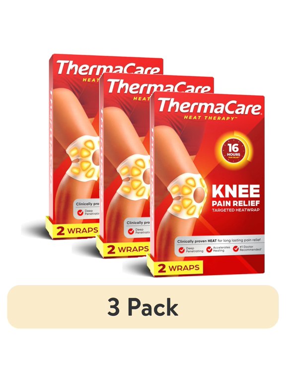 (3 pack) ThermaCare Knee Heat Wraps for Knee Pain Relief, 8-Hour Long-Lasting Heat, 2 Count