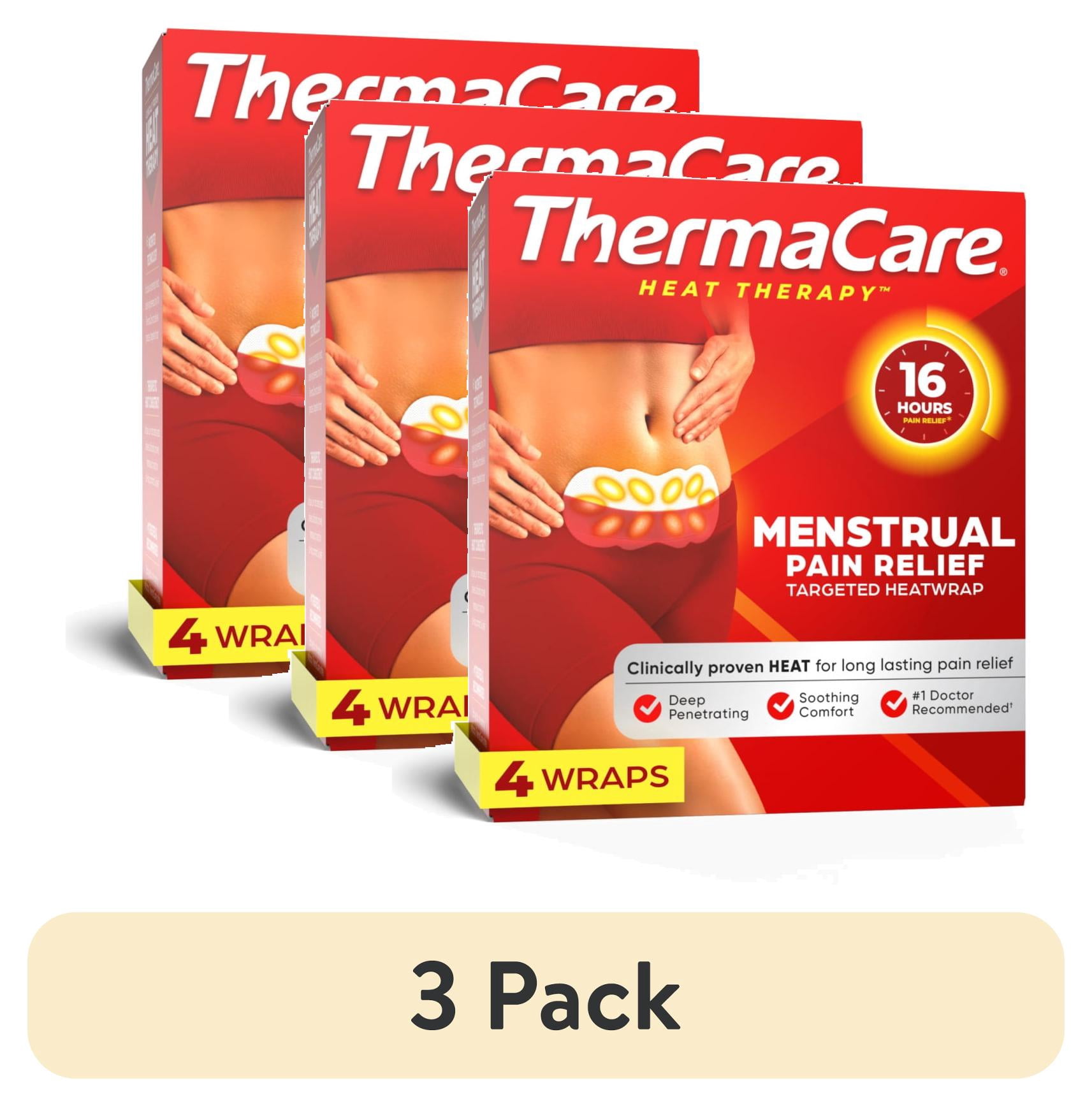 (3 pack) ThermaCare Menstrual Cramp Pain Relief Heat Wraps, 4 Ct