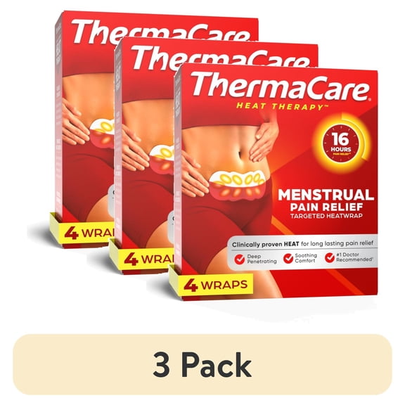 (3 pack) ThermaCare Menstrual Cramp Pain Relief Heat Wraps, 4 Ct