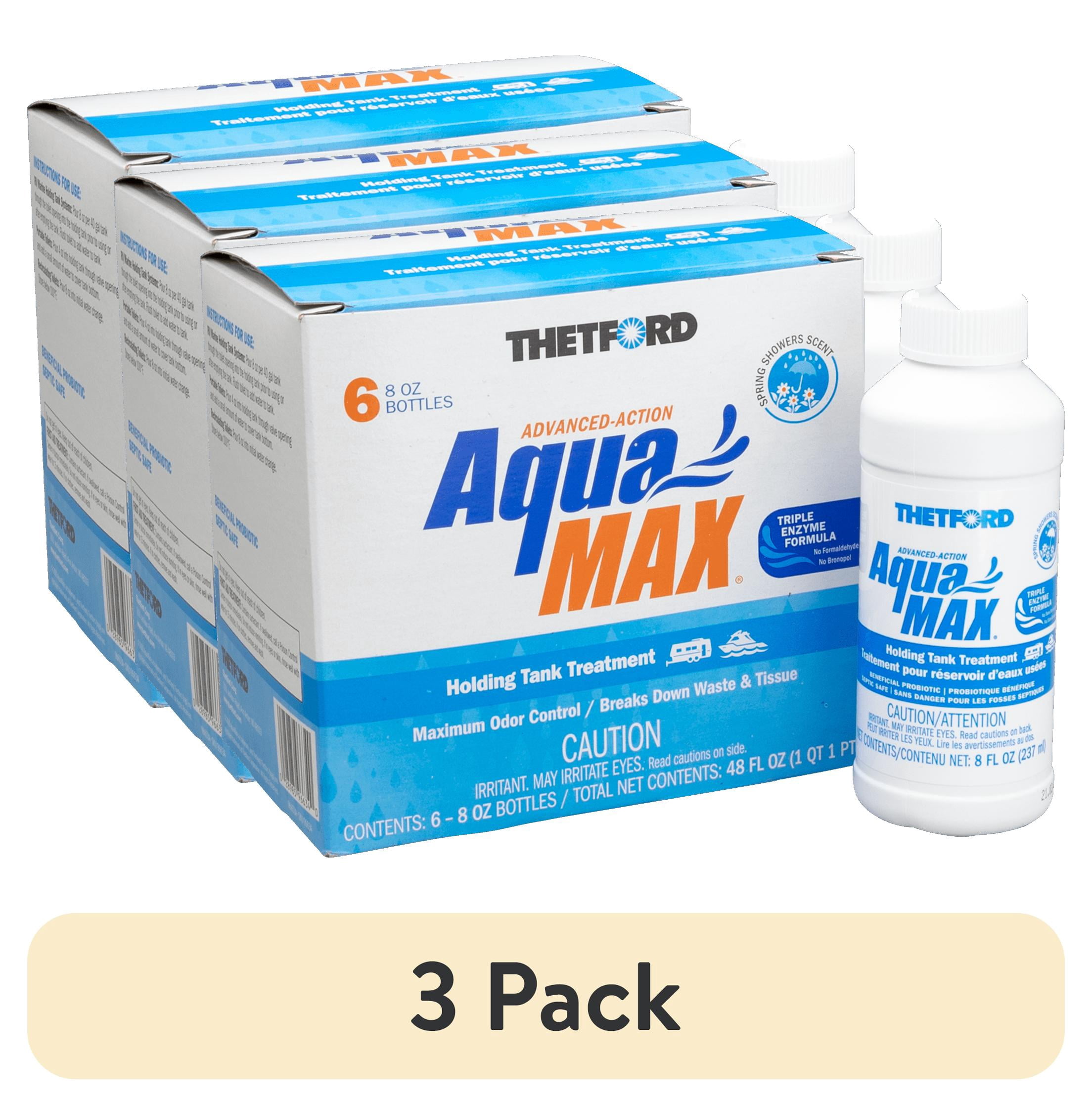 (3 pack) Thetford Aqua MAX® Spring Showers RV and Marine Black and Grey Holding Tank Treatment, 6 x 8-oz Liquid (96634), spring showers scent