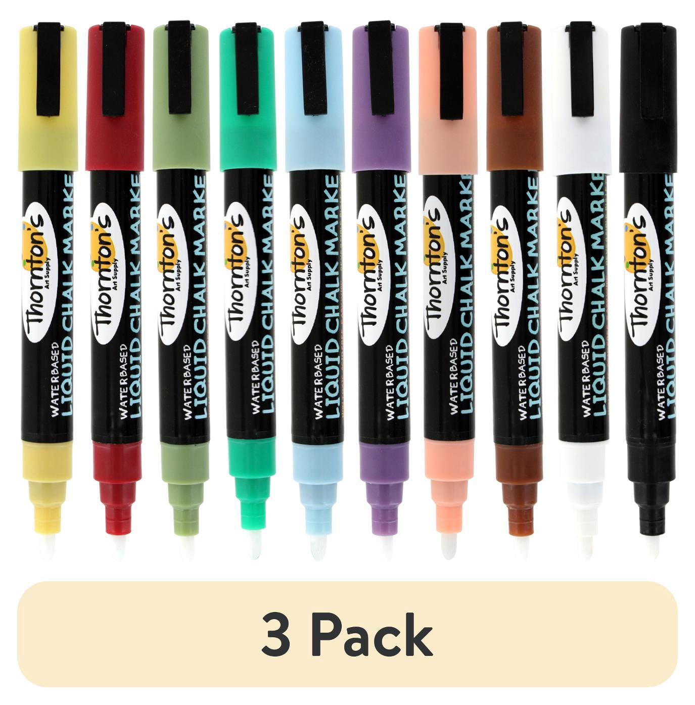 (3 pack) Thornton's Art Supply Liquid Chalk Markers with Reversible Tips, Assorted Earth Tone Colors, Pack of 10