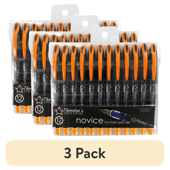(3 pack) Thornton's Office Supplies Disposable Fountain Pens, Fine Point, Orange Ink, Pack of 12