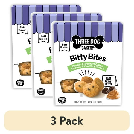 (3 pack) Three Dog Bakery Bitty Bites Trio Soft Baked Cookies for Dogs, 13oz
