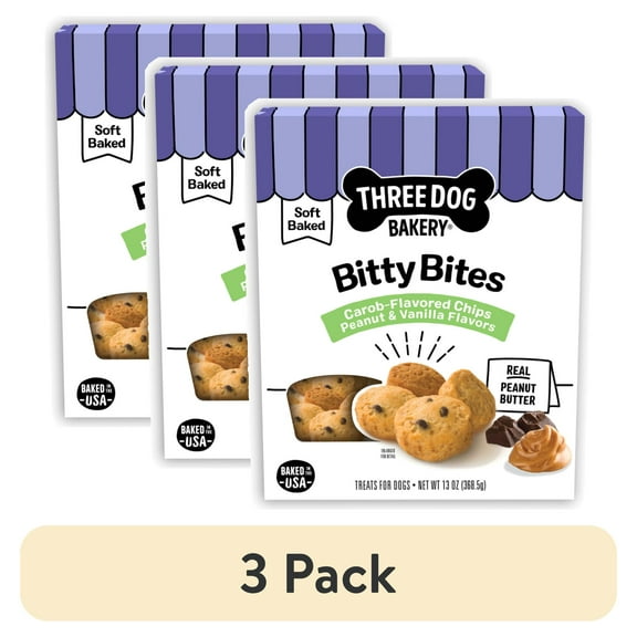 (3 pack) Three Dog Bakery Bitty Bites Trio Soft Baked Cookies for Dogs, 13oz