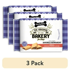 (3 pack) Three Dog Bakery Double Rewards Apple & Cheese Soft & Chewy Treats for Dogs, 10oz