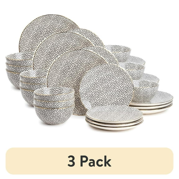 (3 pack) Thyme & Table TT0061 Dinnerware Black & White Medallion Stoneware, 12 Piece Set