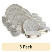 3 pack Thyme & Table TT0061 Dinnerware Black & White Medallion Stoneware, 12 Piece Set