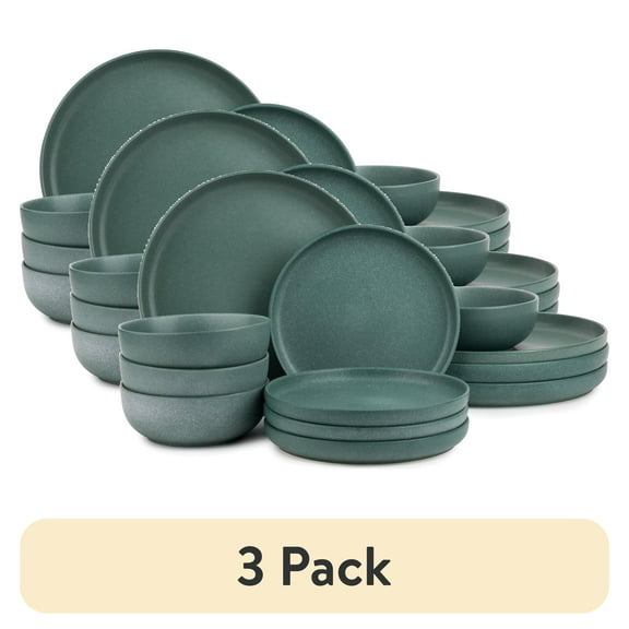 (3 pack) Thyme & Table 12-Piece Stoneware Dinnerware Set, Caspian Green