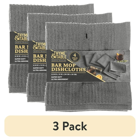 (3 pack) Thyme & Table Bar Mop Dish Cloth, Gray, 4 Pack Set