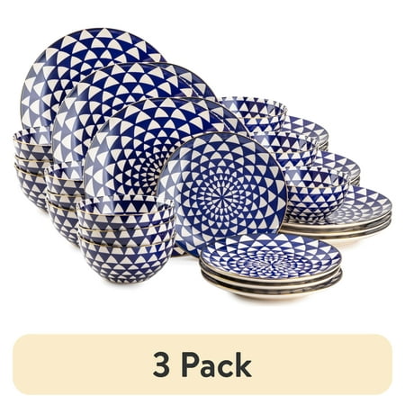 (3 pack) Thyme & Table Medallion 12-Piece Ceramic Dinnerware Set Blue