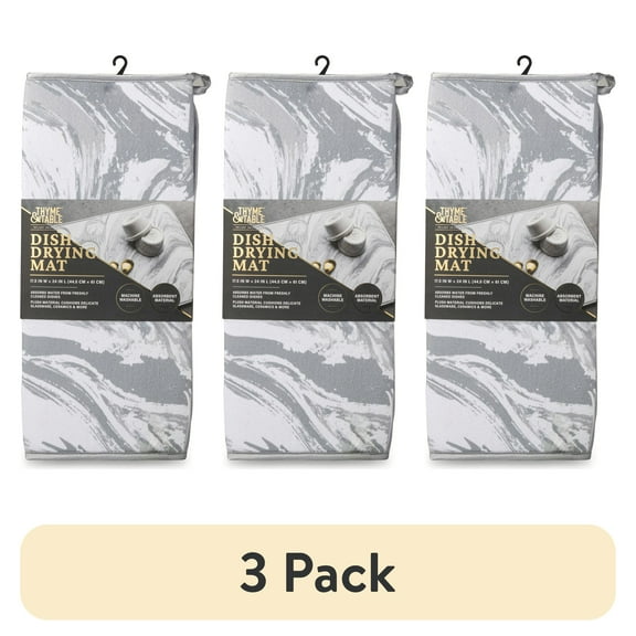(3 pack) Thyme & Table Dish Drying Mat, White and Gray Marble Print