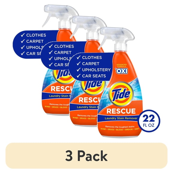 (3 pack) Tide Rescue Plus Oxi Laundry Stain Remover and Carpet Cleaning Spray and Wash, Spot Cleaner, 22 fl oz