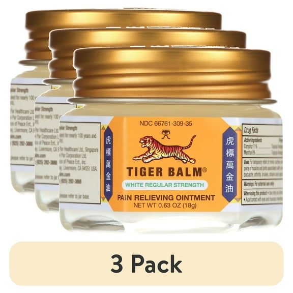 (3 pack) Tiger Balm Pain Relief Ointment, 0.63 oz Jar, Relief for Backaches, Strains, Sore Muscles