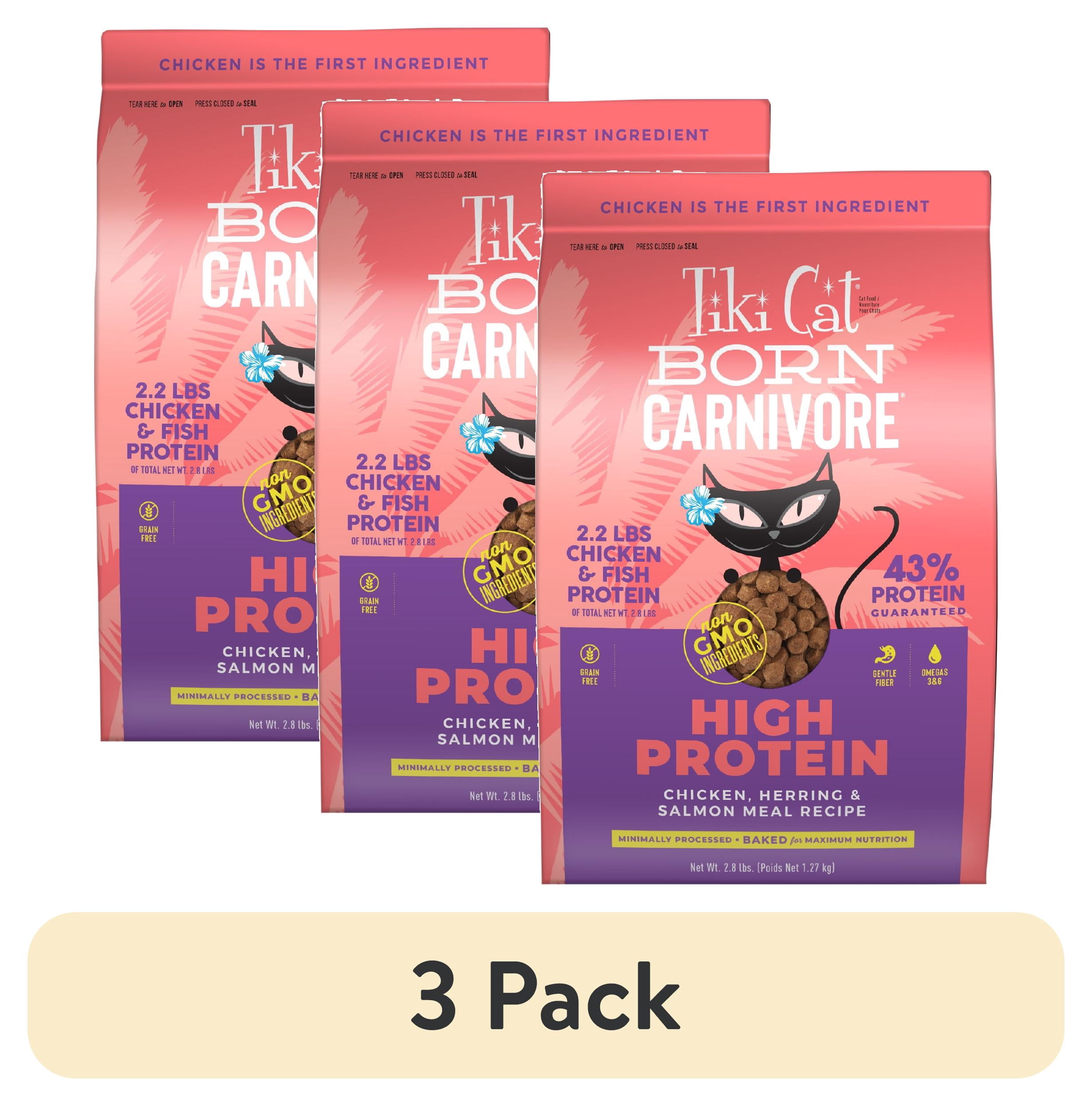 (3 pack) Tiki Cat Born Carnivore High Protein Dry Cat Food, Chicken, Herring & Salmon Meal, 2.8 lbs. Bag