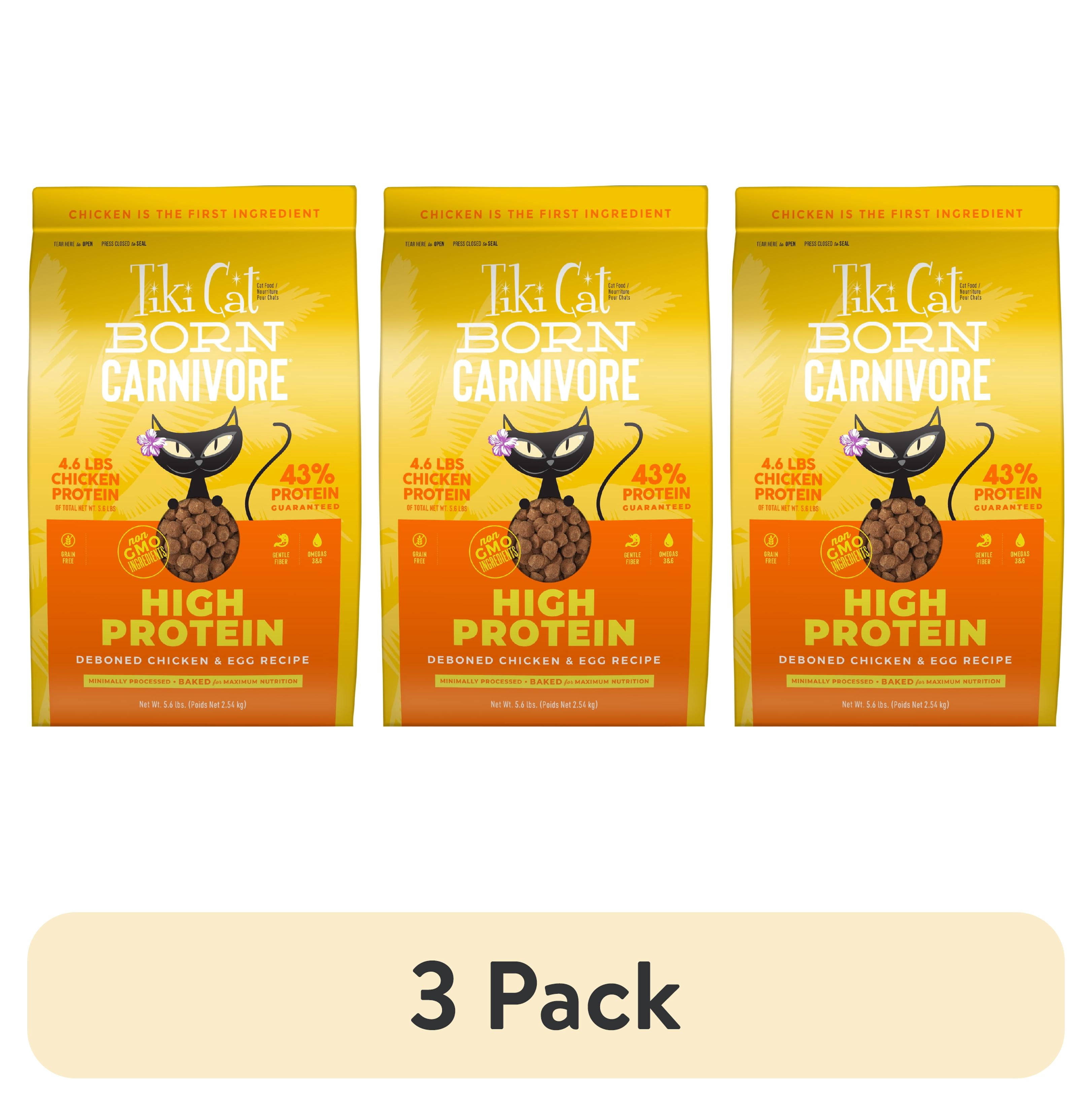 (3 pack) Tiki Cat Born Carnivore High Protein Dry Cat Food, Deboned Chicken & Egg 5.6 lbs. Bag