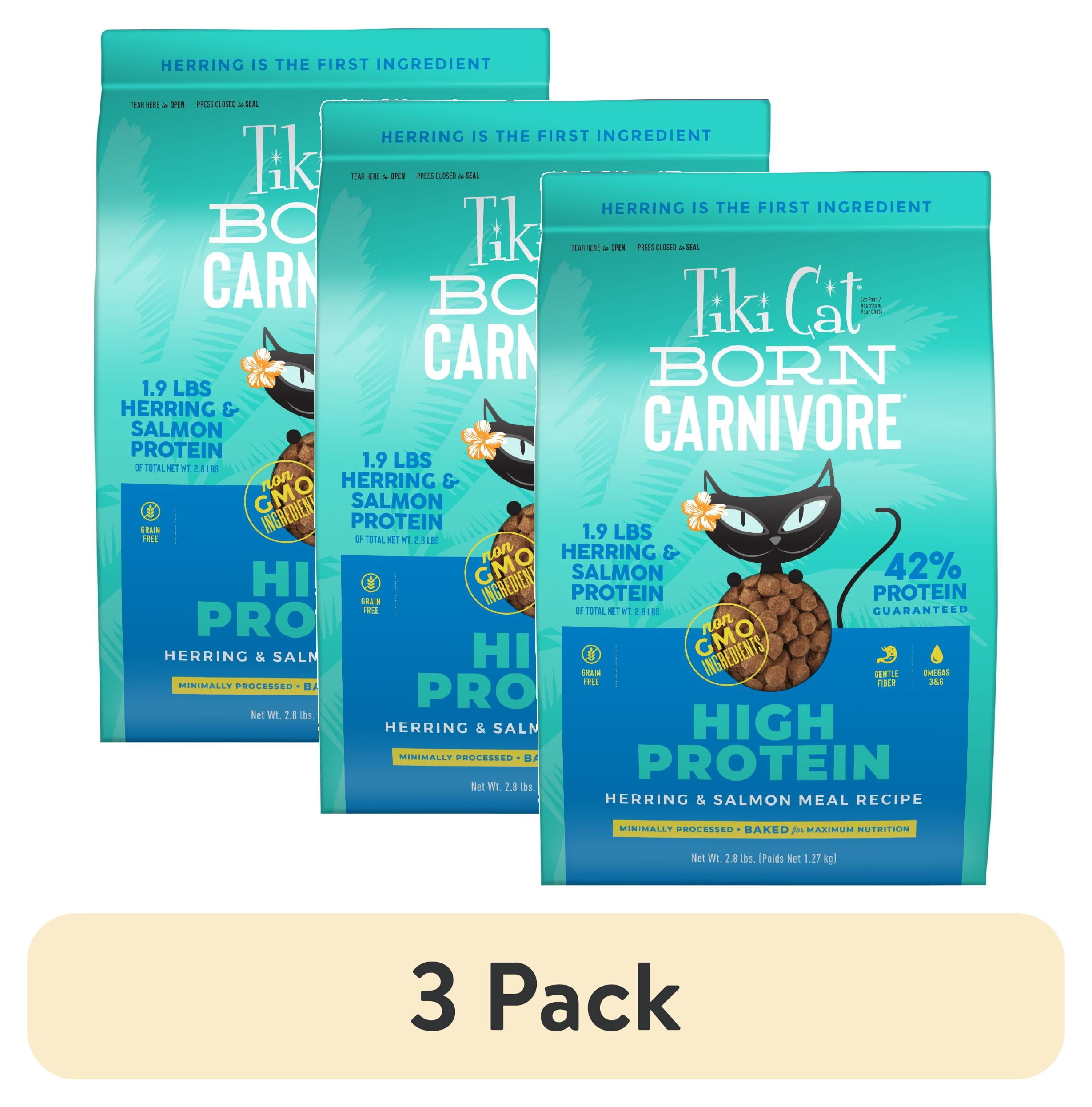(3 pack) Tiki Cat Born Carnivore High Protein Dry Cat Food, Herring & Salmon Meal, 2.8 lbs. Bag